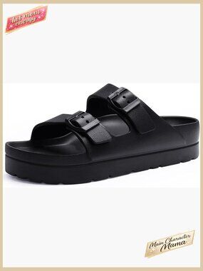 Platform Sandals with Arch Support Chunky Slides Adjustable Buckle